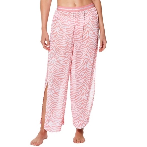Sanctuary Pants - NWT Sanctuary Kitty Side Slit Peach Zebra Printed Coverup Pants